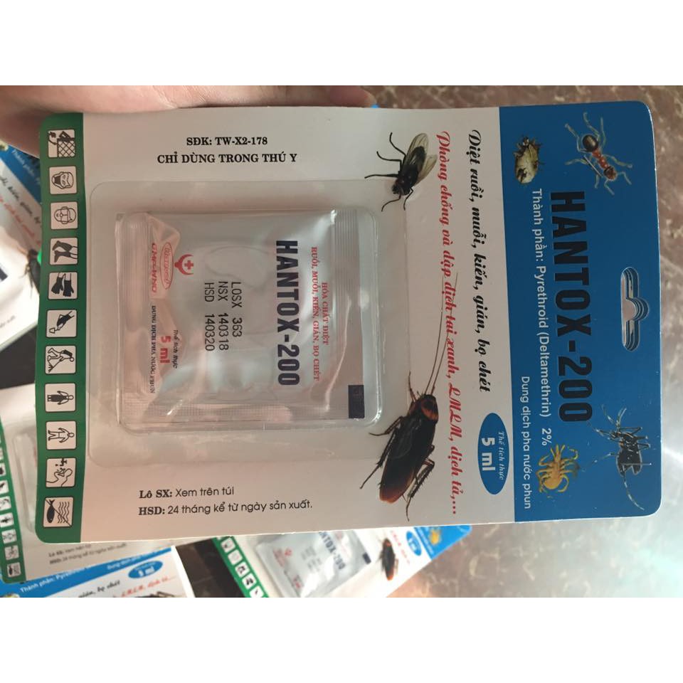 [ Hàng Chính Hãng] Hantox-200 gói 5ml   Bột pha diệt côn trùng, ruồi, muỗi, gián, kiến, ve, bọ chét (10 gói và 1 gói)