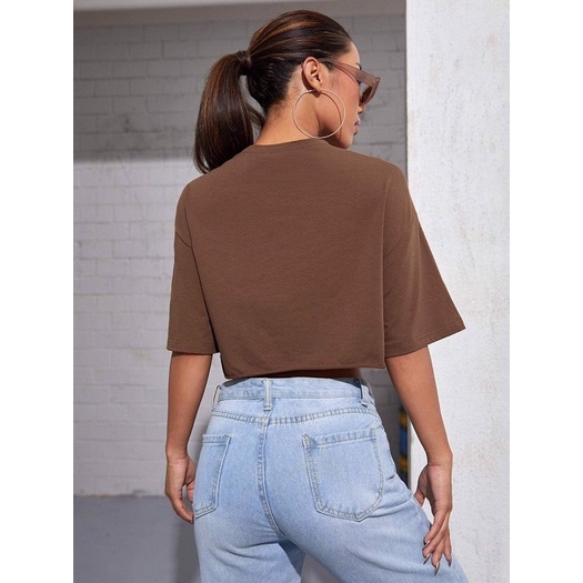 Áo Croptop F21 Lai Sóng Màu Chocolate - 3532