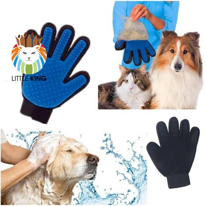 Găng tay lấy lông rụng tắm chó mèo True Touch chải lông tránh rối đánh bông lông massage cho thú cưng hiêu quả