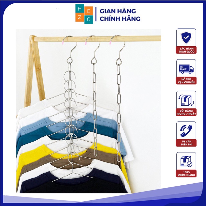 Móc treo quần áo 10 lỗ thông minh. Chất liệu inox không gỉ, tiết kiệm không gian treo đồ