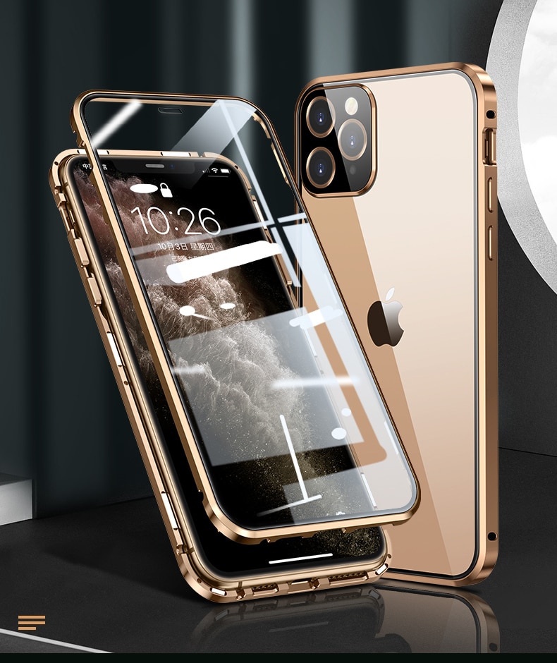 Ốp Điện Thoại Kính Cường Lực Viền Kim Loại Từ Tính Bảo Vệ Camera Cho Iphone 12 Mini 12 Pro Max Coque 11 Pro Max Xs Xr