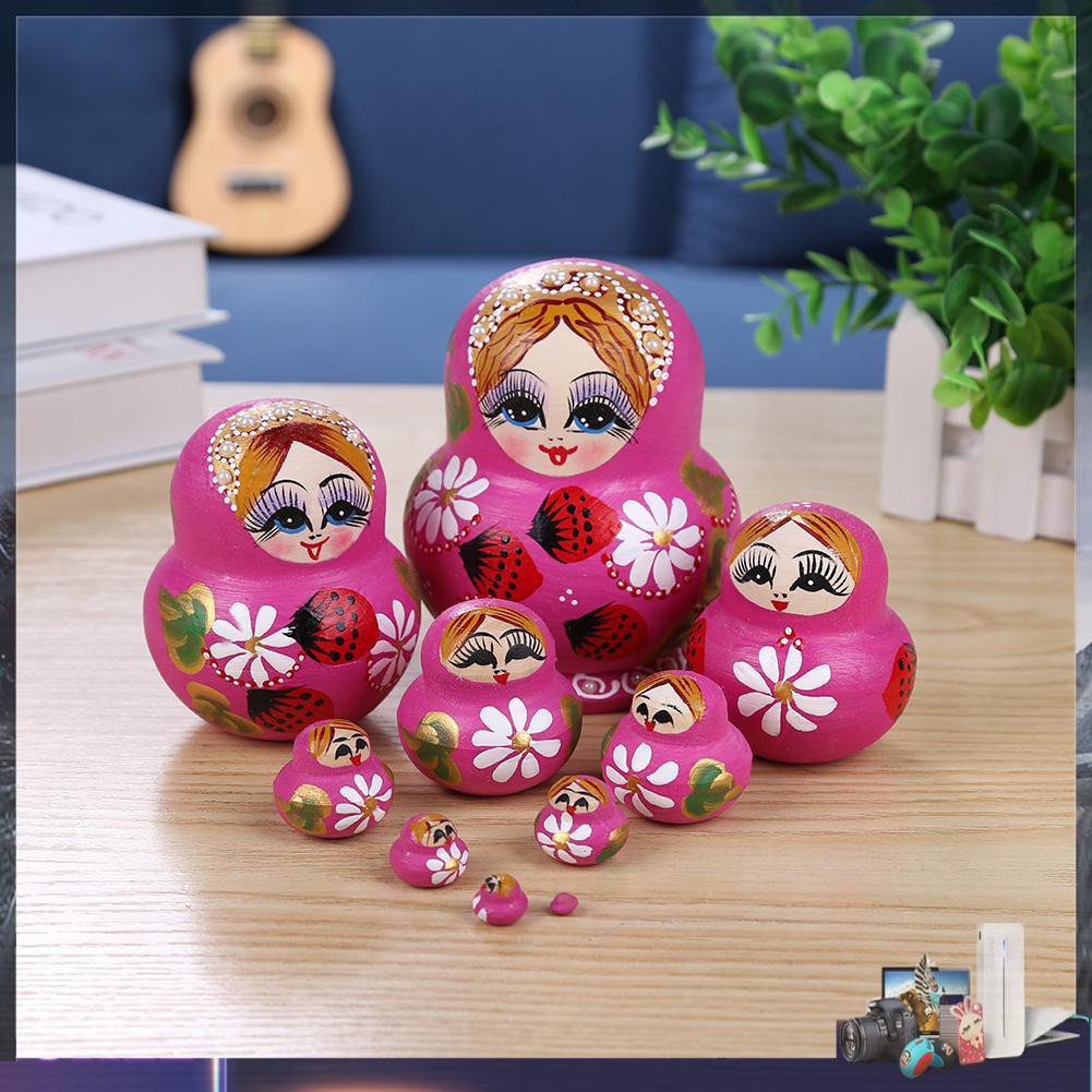 Set 10 búp bê Nga bằng gỗ sáng tạo họa tiết xinh xắn nhiều kích cỡ