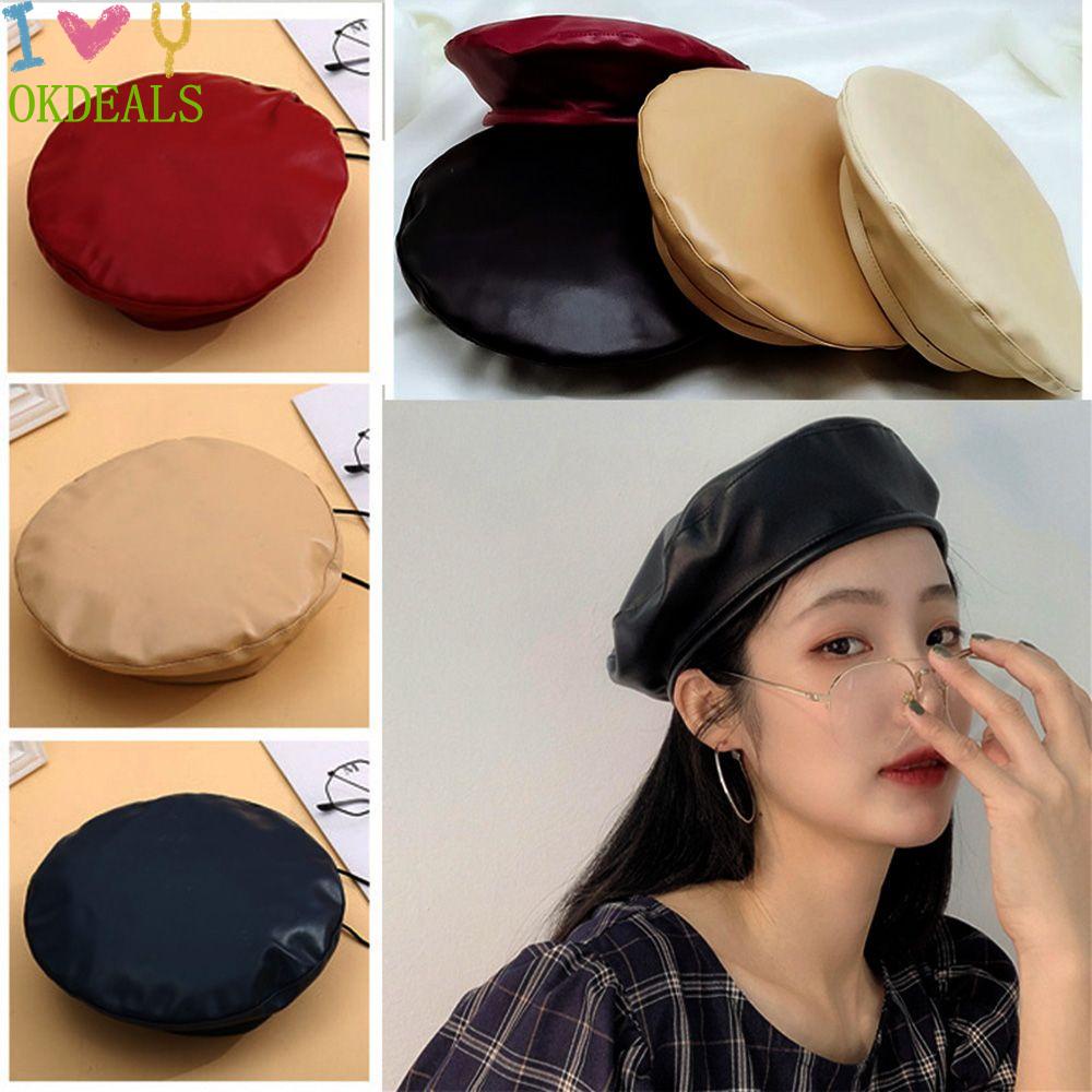 Mũ beret da PU màu trơn tùy chỉnh dễ phối đồ thời trang trẻ trung cho nữ