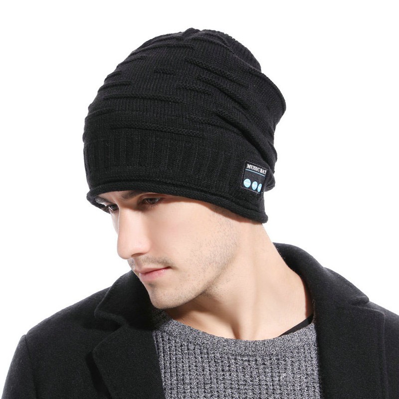 Mũ beanie Giữ Ấm Thông Minh Tích Hợp Phát Nhạc Bluetooth Tai Nghe - Màu Đen