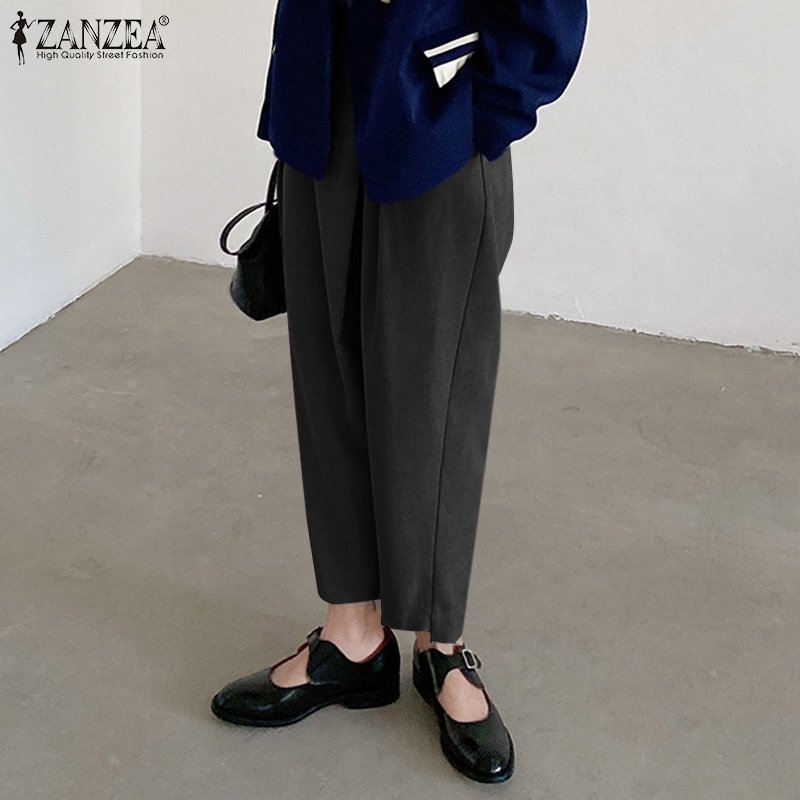Quần ống rộng ZANZEA lưng thun có dây kéo thời trang cho nữ