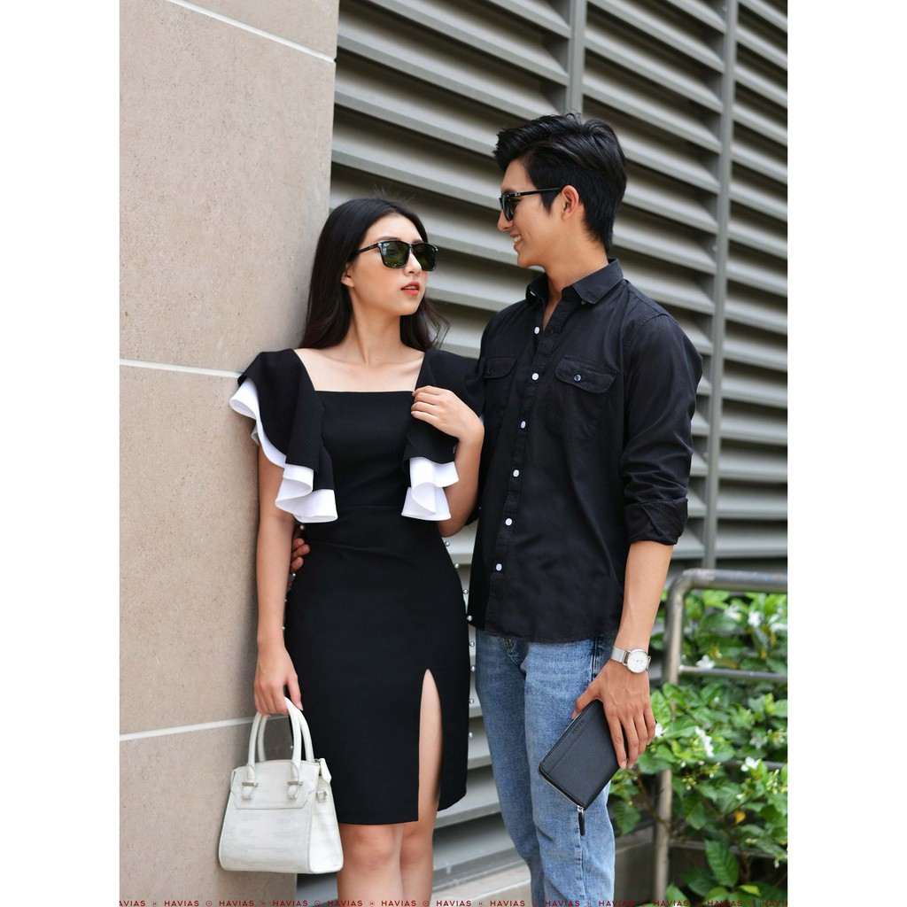 Đồ đôi Đầm Sơ Mi Couple Pocket Black Shirt &amp; Pearls Line Dress HAVIAS