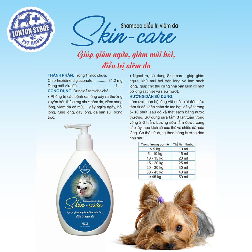 VEMEDIM Skin Care Shampoo - Sữa Tắm Cho Chó Mèo Phòng Viêm Da, Hôi Và Ngứa Da 300ml - Lonton Store &amp; Vemedim
