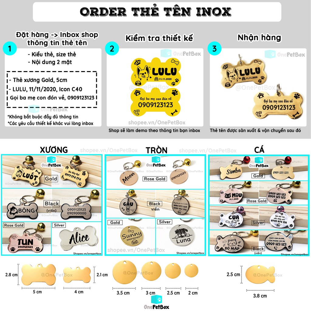 Vòng cho mèo &amp; chó Handmade (kèm thẻ tên INOX) OnePetBox - Dây đeo cổ thú cưng