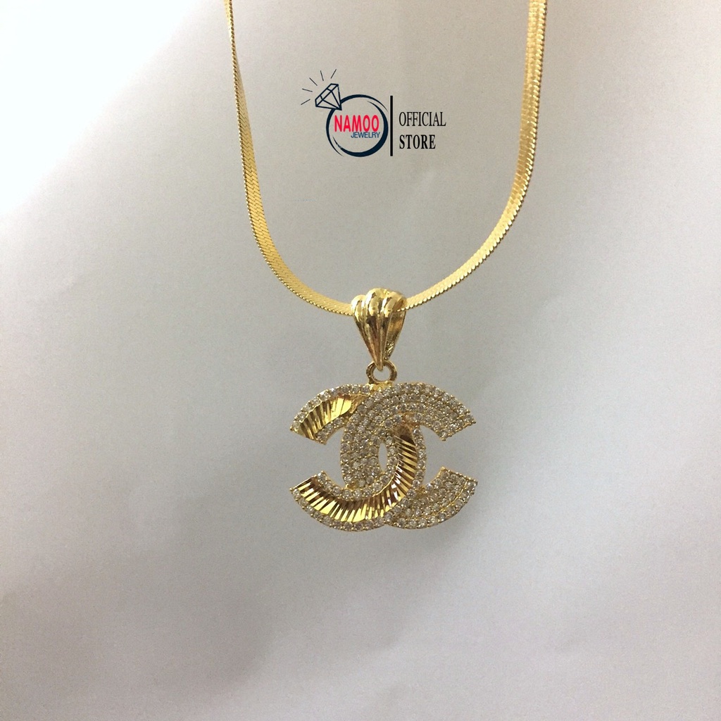 Dây Chuyền Nữ Mạ Vàng V836 Kết Hợp Dây Dẹt Bản Lớn Titan Namoo Jewelry