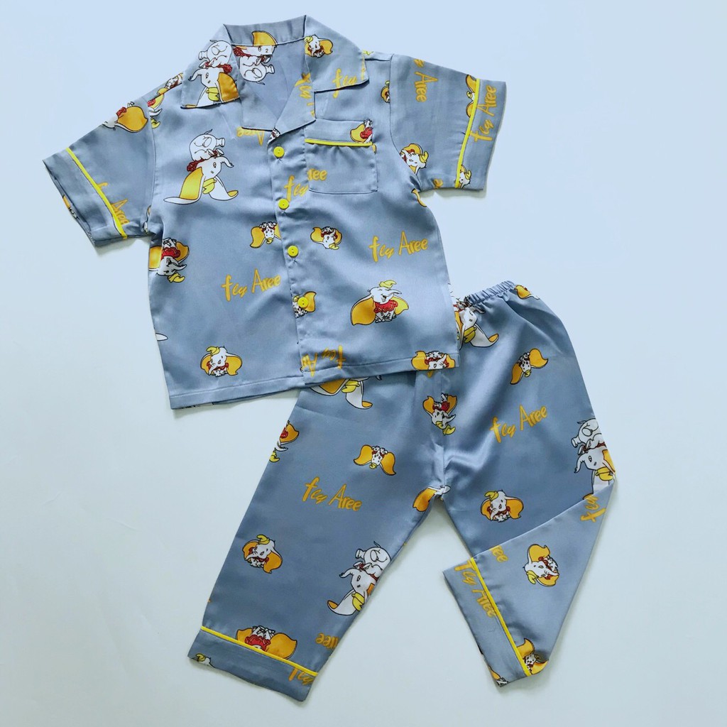Pijama tay ngắn cho bé vải Satin Lụa size 10-40kg cho bé 1-9 tuổi nhiều mẫu ngộ nghĩnh