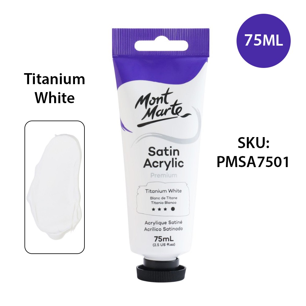 Màu Acrylic Satin Mont Marte Cao Cấp 75ml - Titanium White - Satin Acrylic Paint Premium 75ml (2.5oz) - PMSA7501