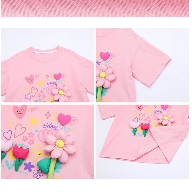 Set Áo Thun Ngắn Tay + Quần Short In Hoa Mới Cho Bé Gái