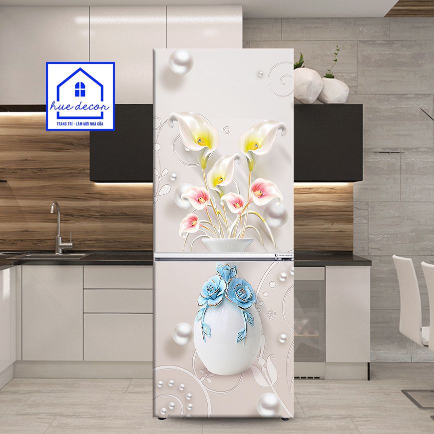 Miếng dán tủ lạnh hoa loa kèn HUE DECOR  - Chất liệu decal cao cấp siêu bền phù hợp với mọi không gian