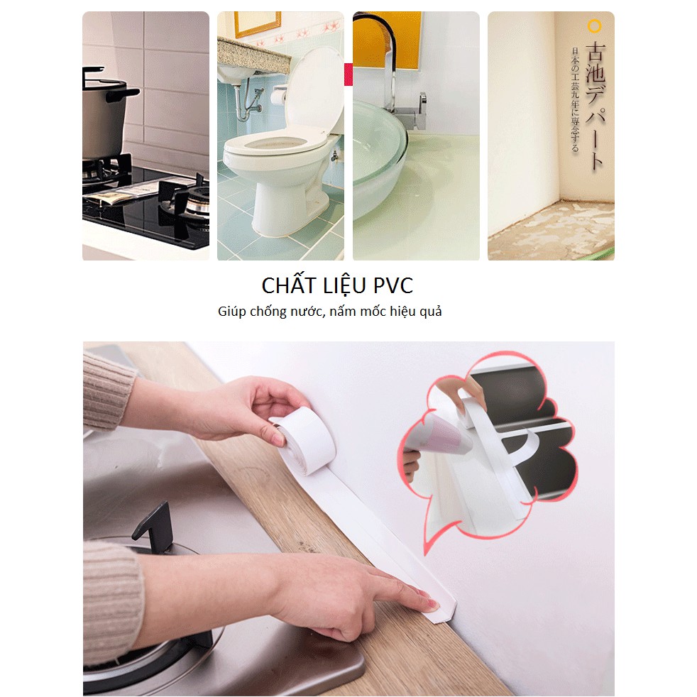 Băng Keo Dán Chống Thấm Nước, Chống Rỉ Ở Các Khe Hở Trong Bếp, Nhà Vệ Sinh 3.8cmx3.2m KINBATA Nhật Bản- Trắng