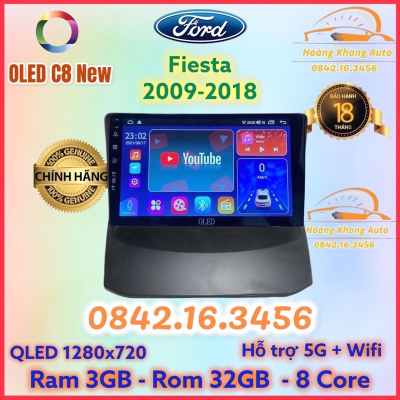 Màn hình android OLED C8 New theo xe Fiesta 2009 - 2018  kèm dưỡng và jack nguồn zin theo xe