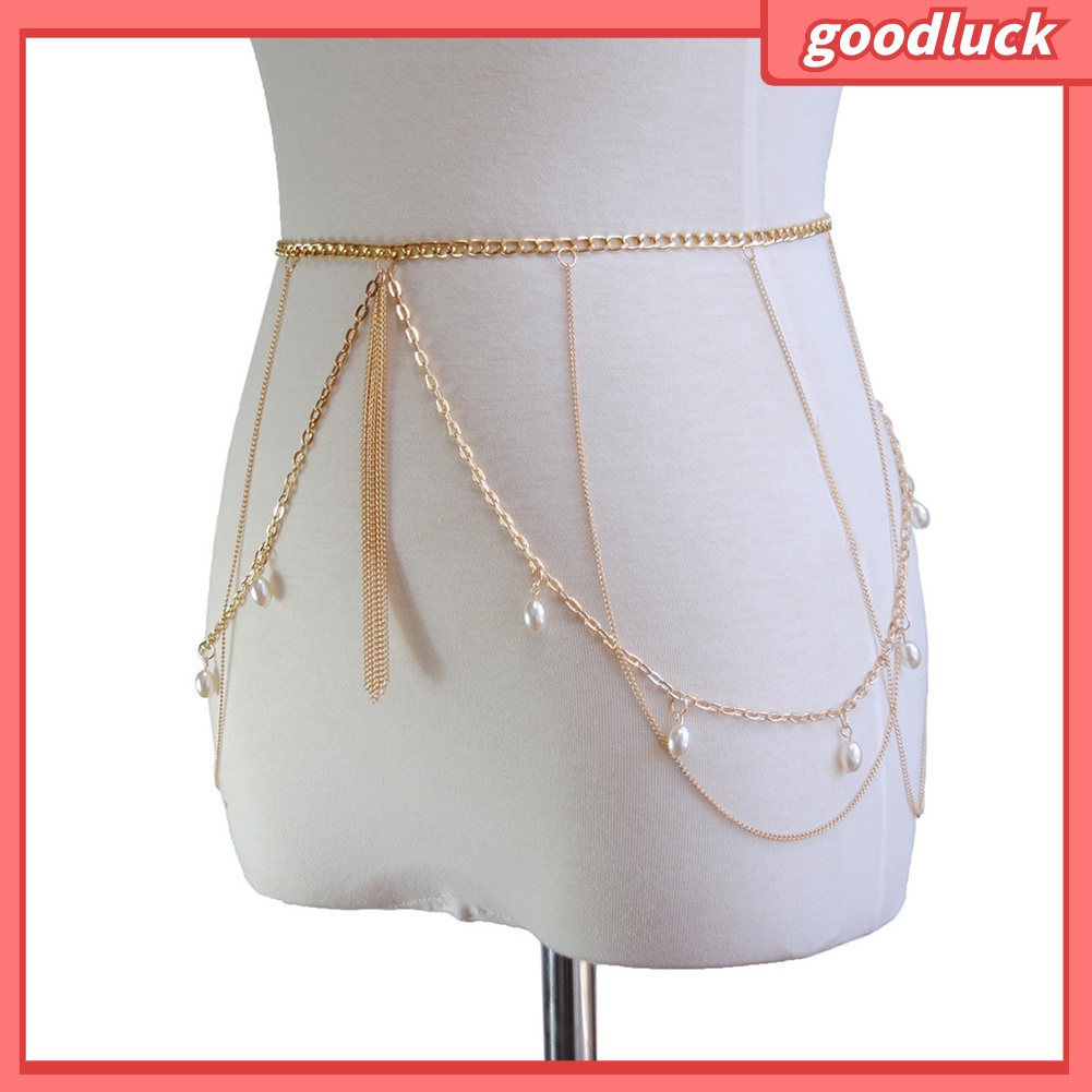 Thắt Lưng Dây Xích Nhiều Lớp Đính Ngọc Trai Giả Gợi Cảm Cho Nữ