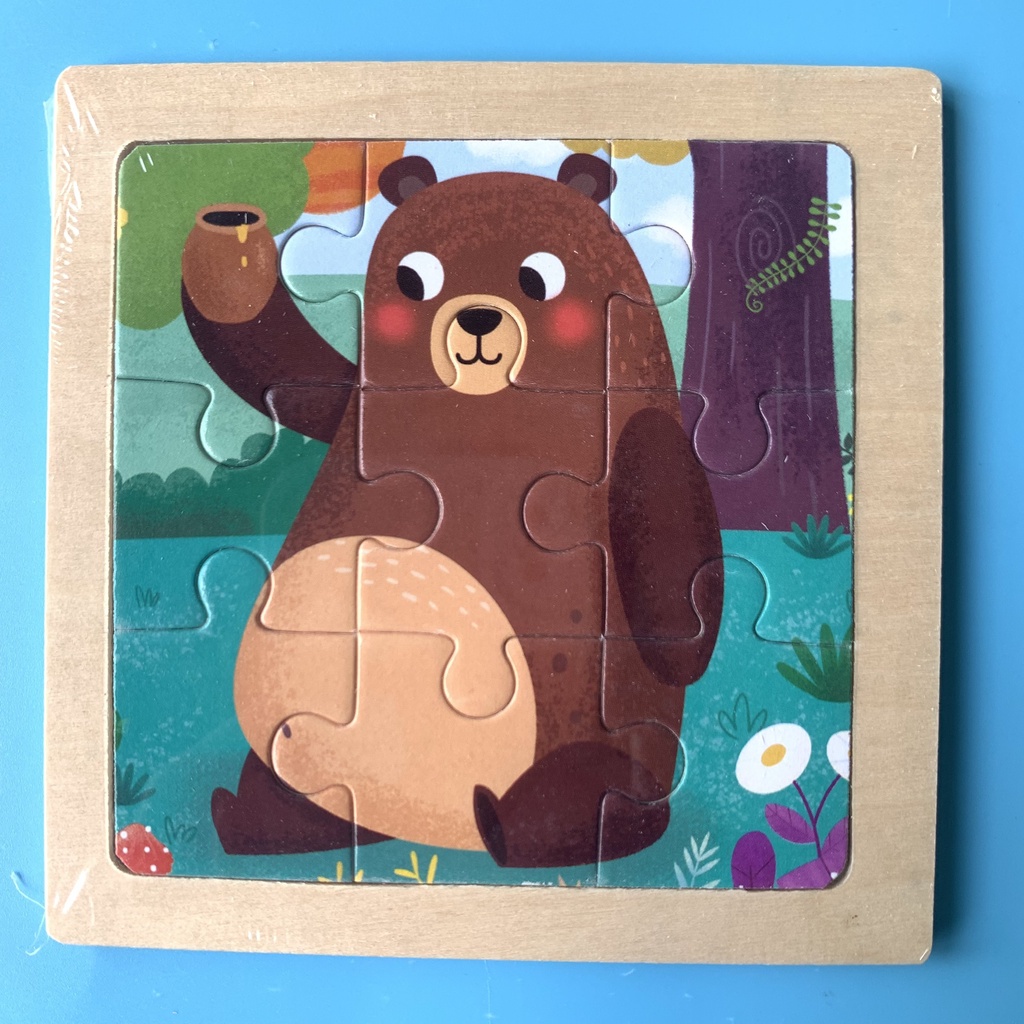 Tranh Xếp Hình 9 Mảnh Chủ Đề Động Vật Trong Rừng Size 11x11cm