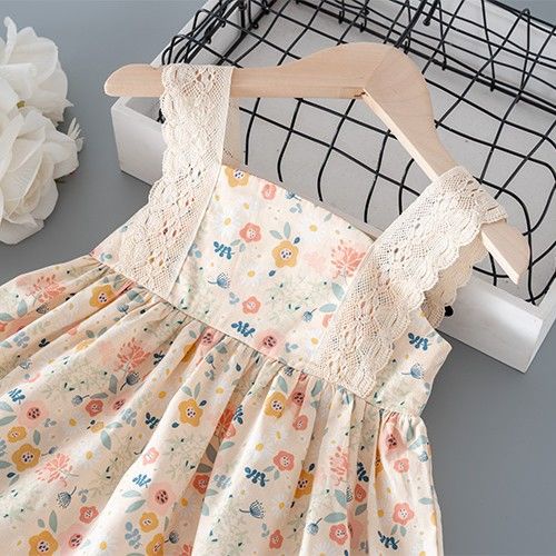 Đầm Công Chúa Hai Dây Họa Tiết Hoa Phong Cách Hàn Quốc Mùa Hè Cho Bé Gái
