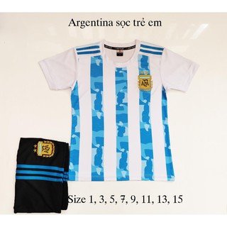 Quần áo bóng đá trẻ em đội Ảrgentina sọc xanh mới 2020