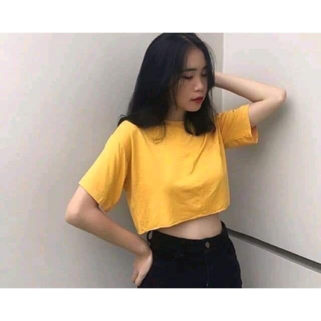 Áo Croptop crt trơn cổ tròn basic
