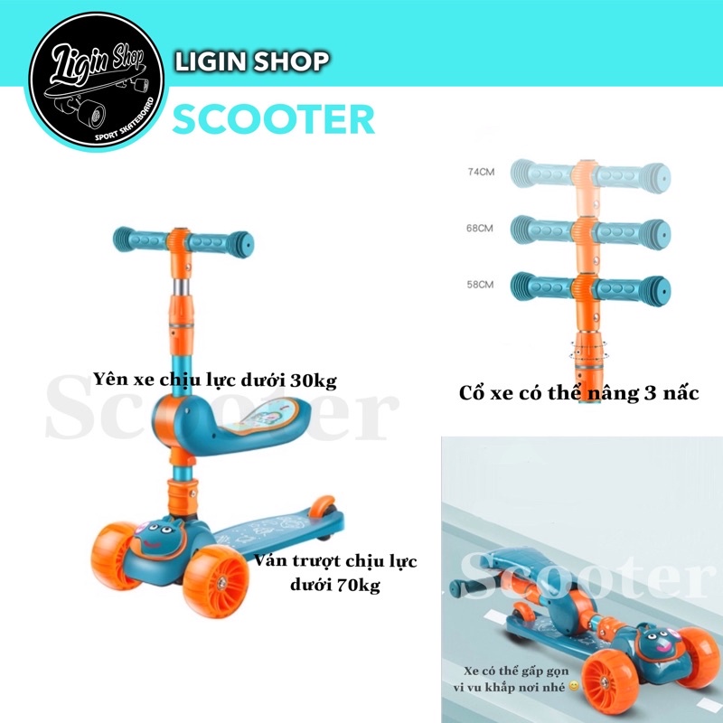 Xe Scooter cho bé, xe chòi chân có đèn và nhạc