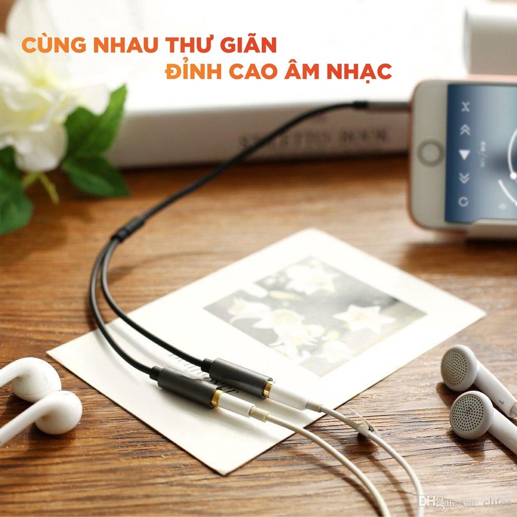 Dây cáp Audio 3.5mm HOCO dài 20cm một đầu đực chia 2 cổng 3.5mm cái 2 tai nghe đầu nhôm