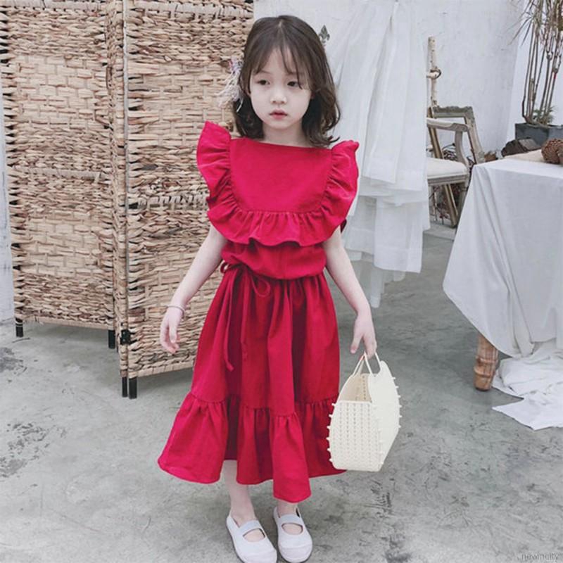 Đầm cotton sát nách màu trơn dễ thương cho bé gái