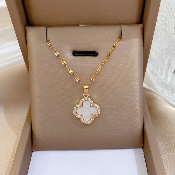 Dây Chuyền Titan Cỏ 4 Lá Đính Đá Nhân Tạo TT 4184