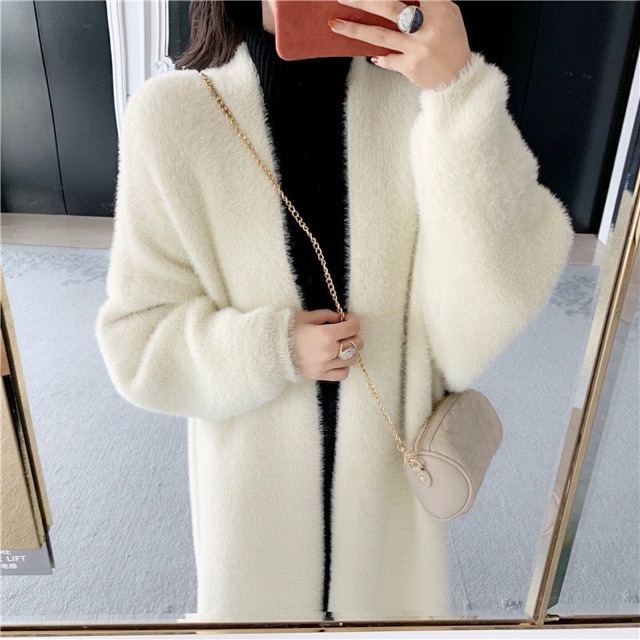 Áo cardigan len lông thỏ dài