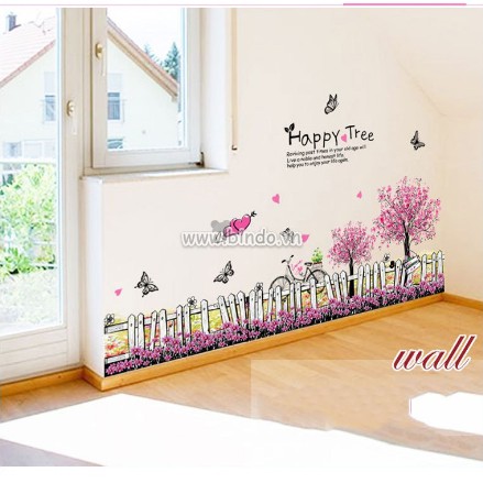 Decal Dán Chân Tường Hoa Cây Tím