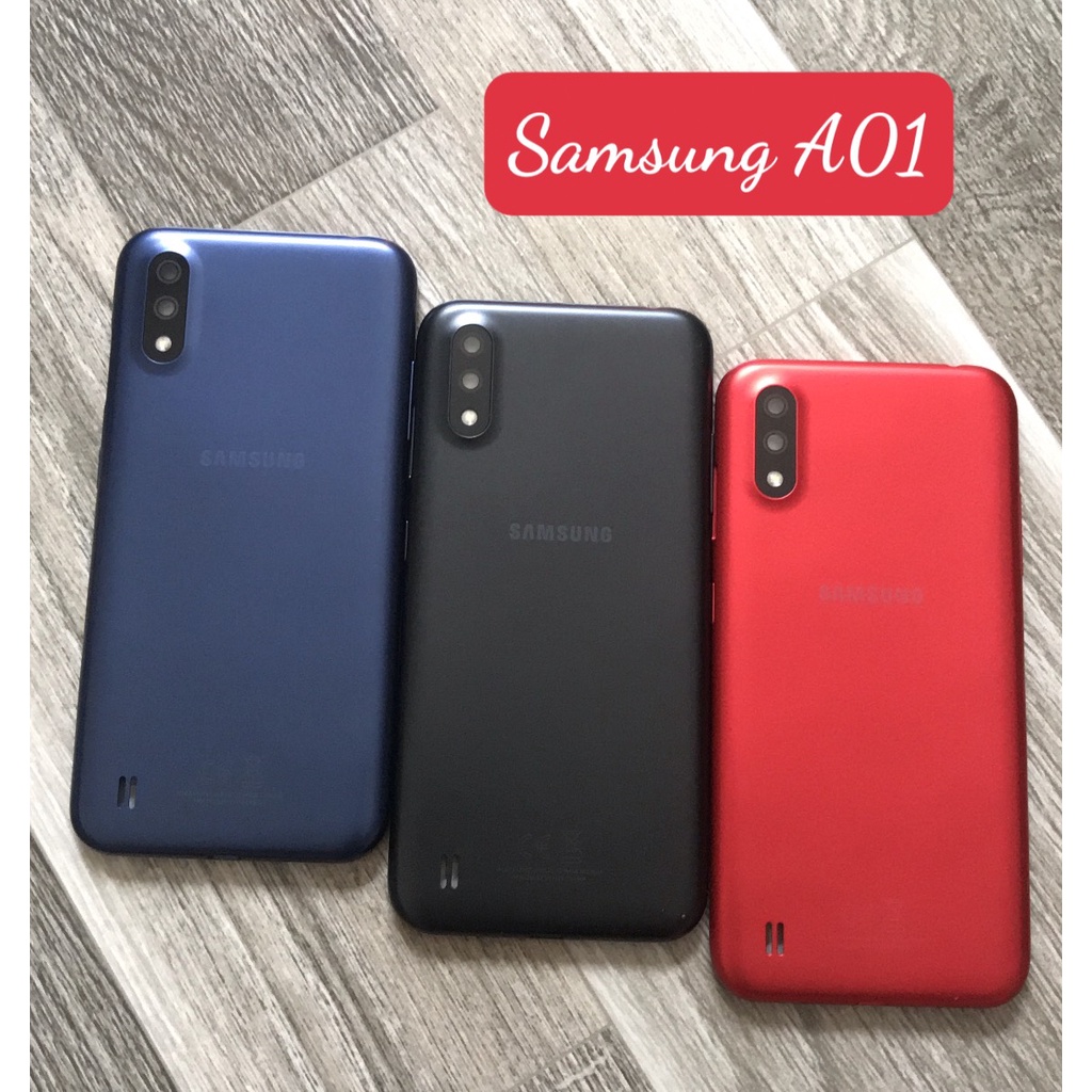 Bộ xương vỏ Samsung A01 (bộ gồm lưng,sườn,phím,kính camera)