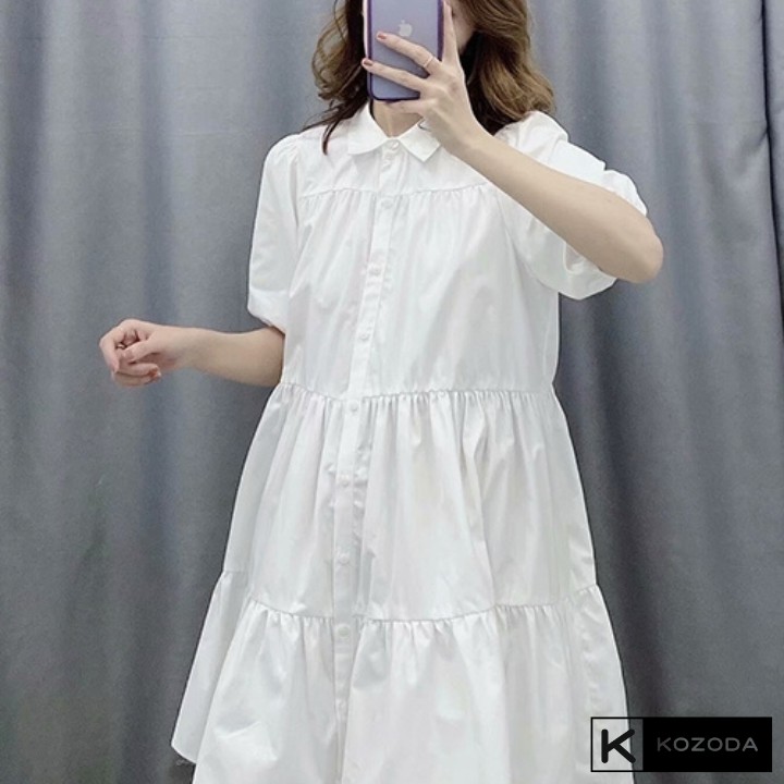 Đầm Babydoll Váy Trắng sơ mi ulzzang công chúa đi biển dài xếp ly suông đẹp nữ dài qua gối thiết kế đuôi cá Kozoda D8