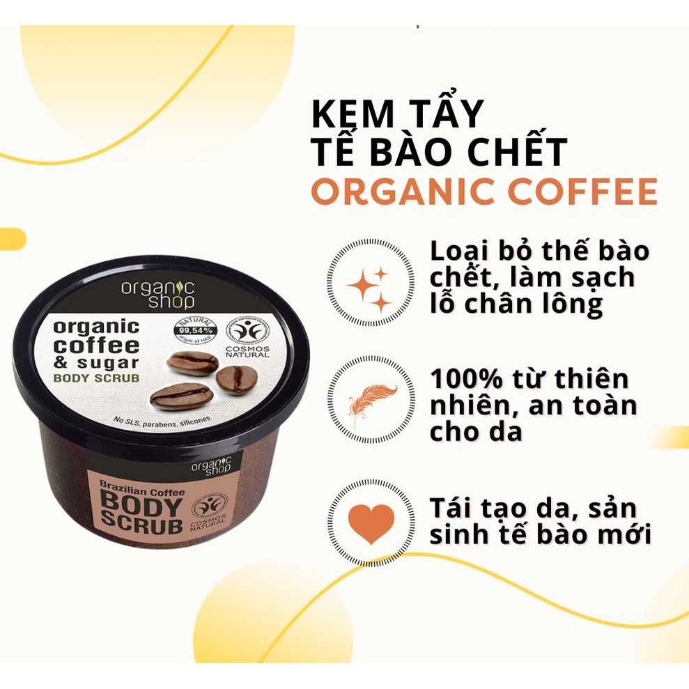 Tẩy tế bào chết toàn thân Body Organic Coffee &amp; Sugar Body Scrub chính hãng