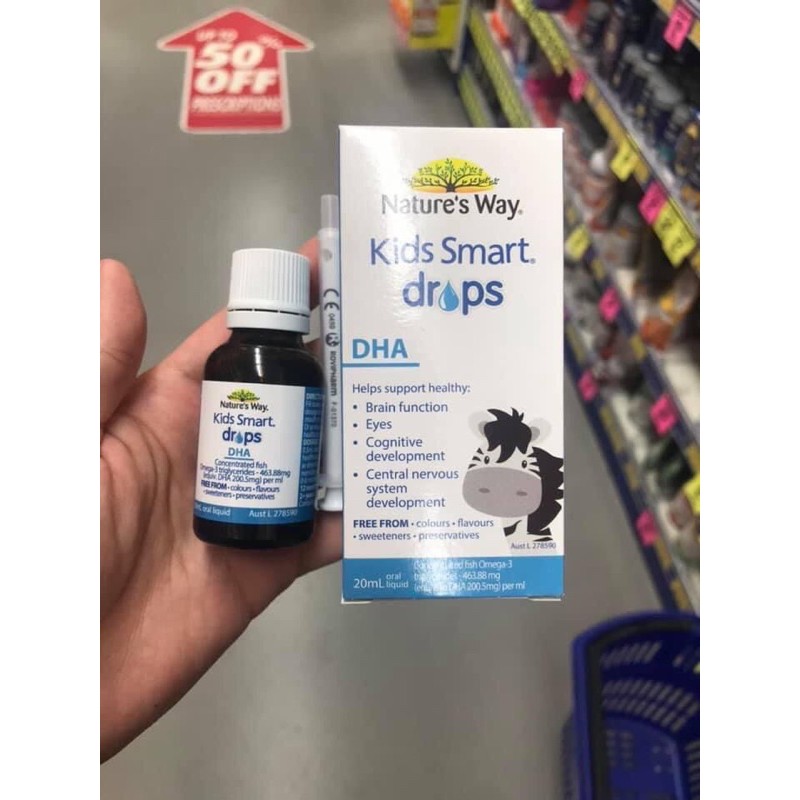 DHA dạng giọt Nature’s Way Kid Smart DHA Drops 20ml Úc,Thực phẩm chức năng ÚC dành cho bé