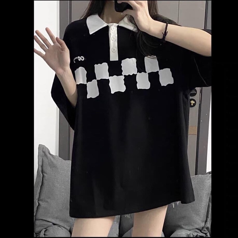Áo Thun Polo Tay Ngắn Caro Unisex Kèm Ảnh Thật