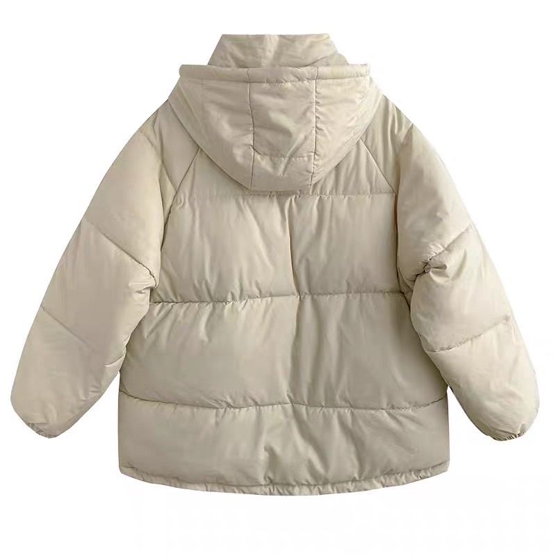 Áo khoác phao dán dài dày dặn có nón túi xẻ