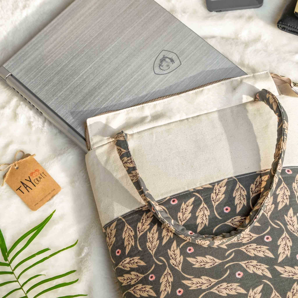 Túi tote vải có khóa miệng đựng được laptop - Túi xách vải canvas linen handmade đi làm đi học tiện lợi