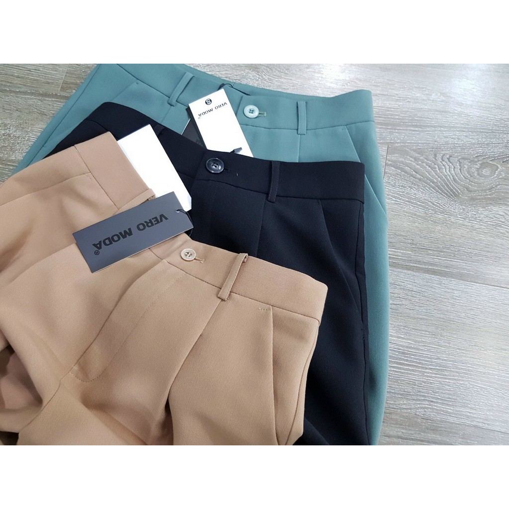 Quần baggy nữ Culottes tây âu công sở dáng dài cạp cao vải màu đen trắng be