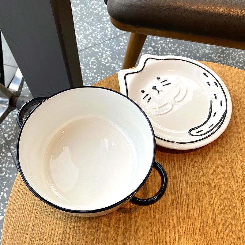 Bát Ăn Mì/Súp Bằng Sứ Cỡ Lớn Có Nắp Đậy Màu Cầu Vồng Dành Cho Học Sinh Kí Túc Xá 6.9