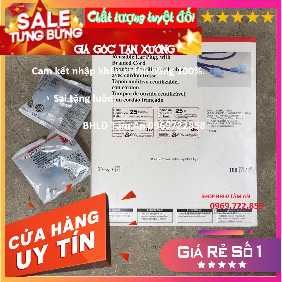 CHÍNH HÃNG - NÚT BỊT TAI CHỐNG ỒN 3M 1290, NÚT NHÉT TAI GIẢM ỒN.