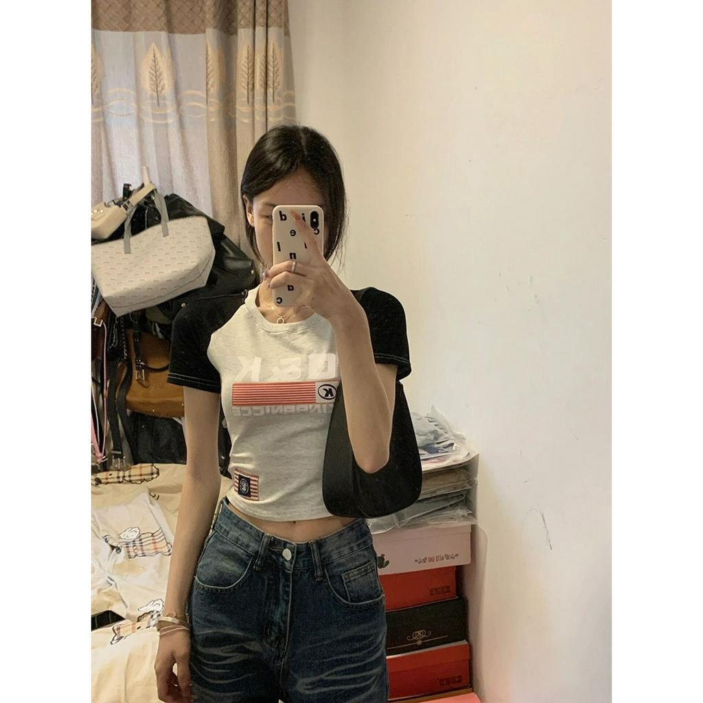 Ethelgirl Áo Croptop Tay Ngắn Dáng Ôm Phong Cách Thời Trang Hàn Quốc Cho Nữ