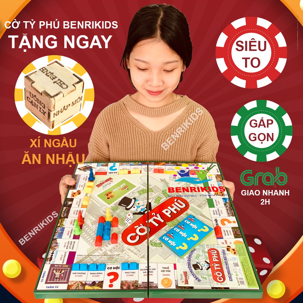 [Tặng Xí Ngầu Nhậu]Cờ Tỷ Phú Board Game Phiên Bản 41x41cm Có Hộp Đựng Đầy Đủ Phụ Kiện