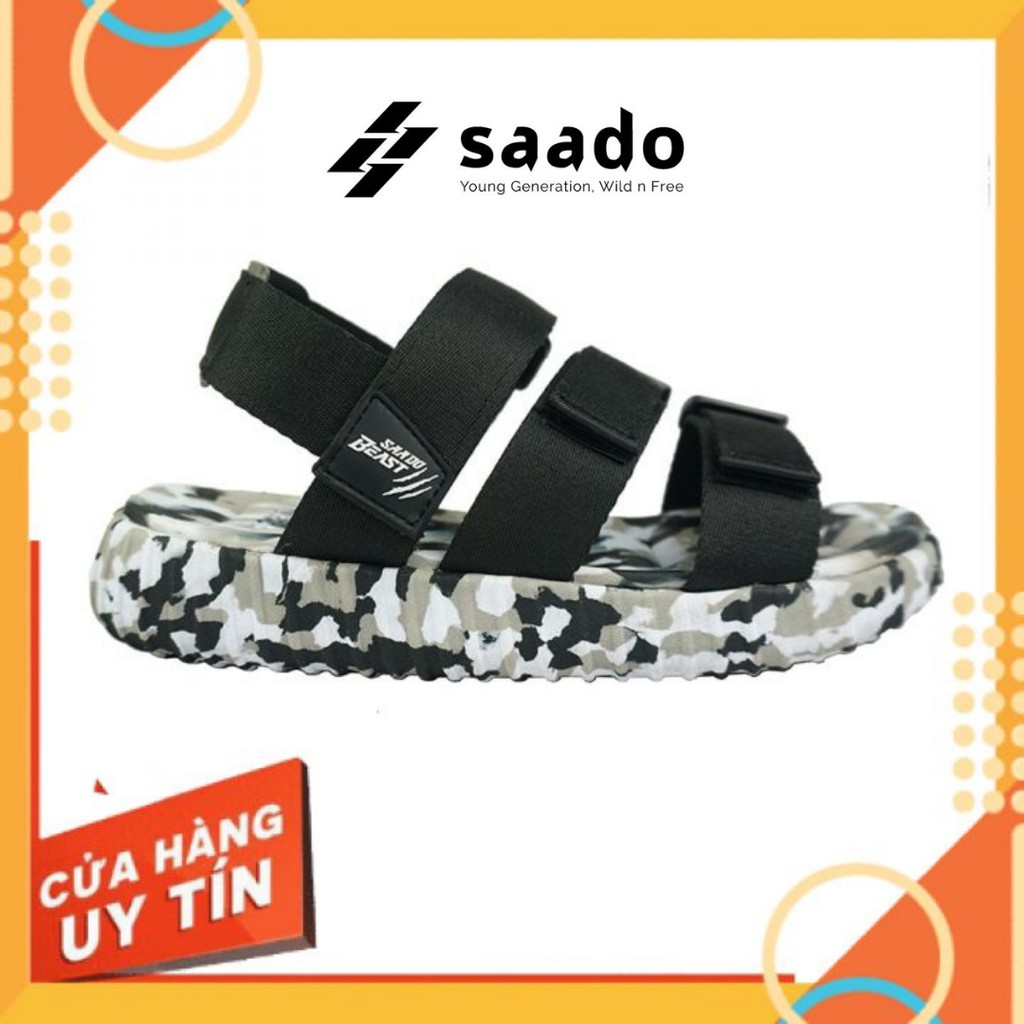 Dép sandal nam nữ SAADO YEZI camo đen lính đi học, đi chơi [HÀNG CHÍNH HÃNG]