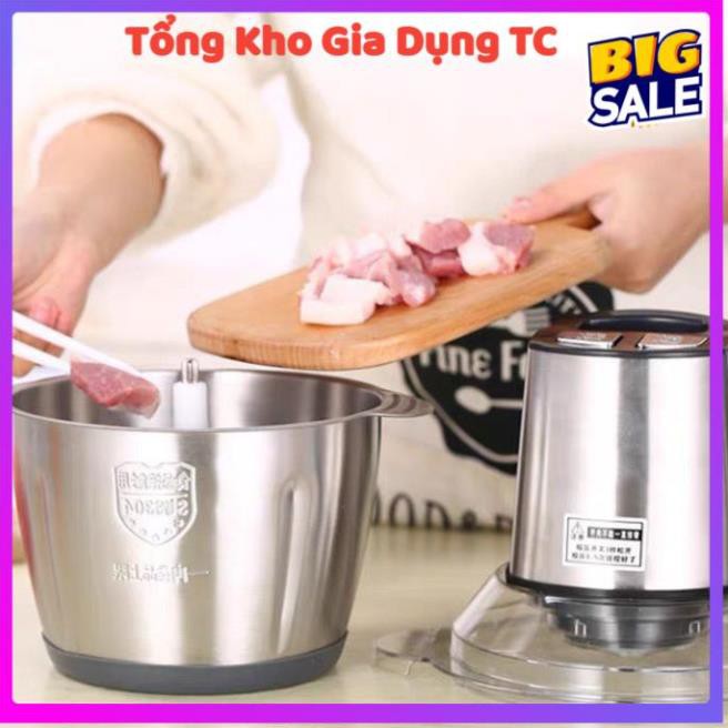 Máy xay đa năng xay thịt rau củ quả gia vị cối inox 4 lưỡi đa năng công suất 250W dung tích 2L