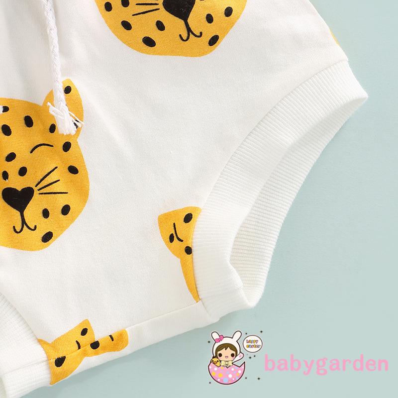 Bộ Áo Thun Ngắn Tay Cổ Tròn In Họa Tiết Da Báo + Quần Short Yếm Dễ Thương Cho Bé Trai Từ 0-2 Tuổi