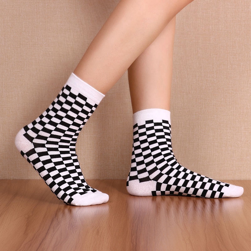 1 Đôi Tất Chân Kẻ Sọc Vuông Thời Trang Unisex