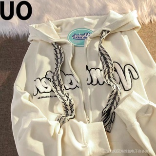 Áo khoác hoodie thêu chữ phong cách retro cho nam nữ 
 áo khoác form rộng thời trang cho cặp đôi