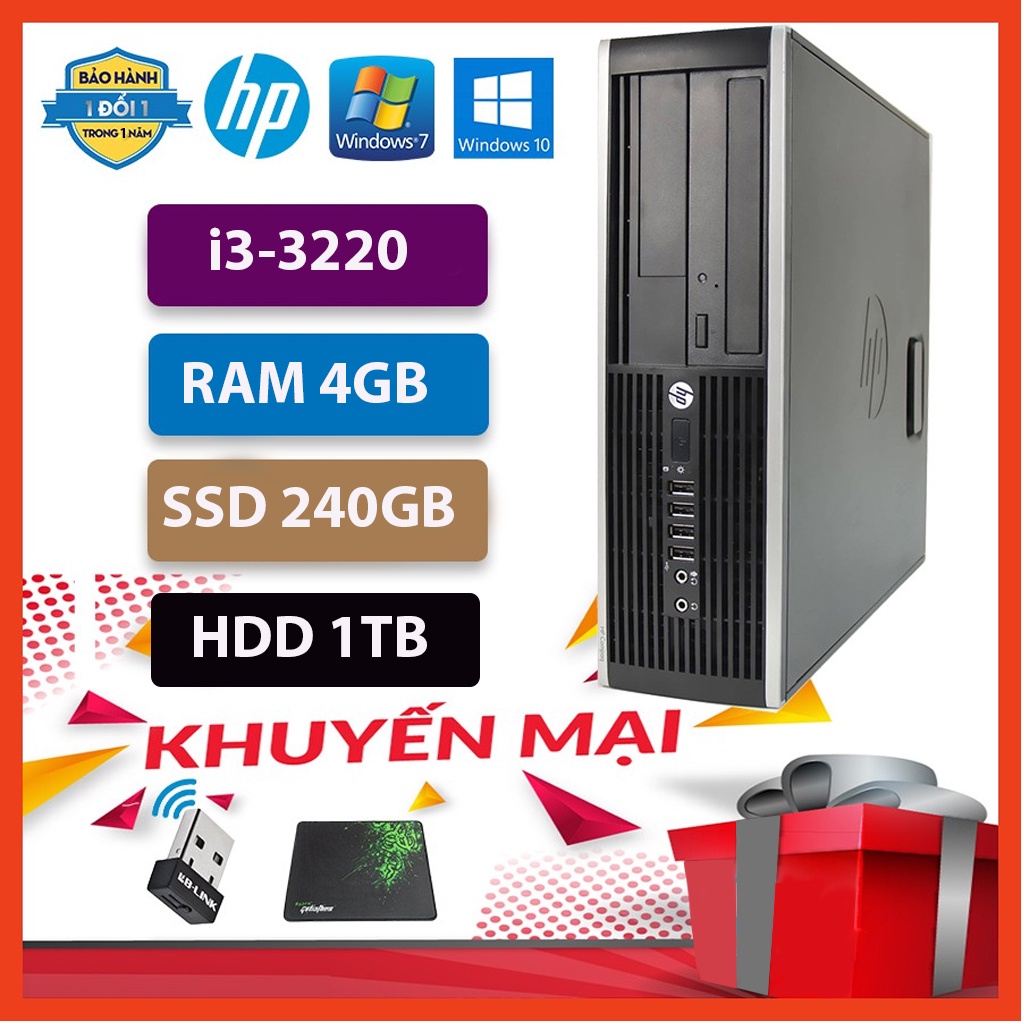 Case máy tính đồng bộ,máy tính để bàn HP Compaq 6300 SFF CPU i3-3220 Ram 4GB SSD 240GB + HDD 1TB+ Quà tặng