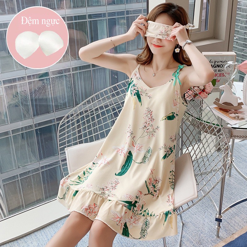 Váy ngủ 2 dây ngợi cảm mềm mịn có lót ngực, Váy ngủ sexy (TẶNG KÈM BỊT MẮT) | BigBuy360 - bigbuy360.vn