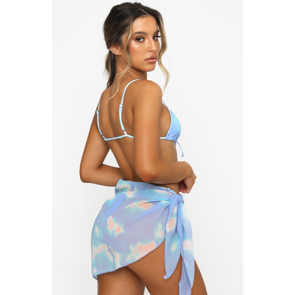 Bikini Tam Giác Loang Xanh Màu Tiedye Xanh Pastel Kèm Váy Cover Up